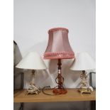 A PAIR OF BRASS TABLE LAMPS PLUS ONE OTHER