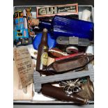 TRAY OF MISCELLANEOUS ITEMS INCLUDING VINTAGE TIN TRAIN AND NOVELTY GUINNESS BOTTLE ETC TIN