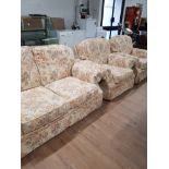2 SEATER SOFA WITH FLORAL PATTERNED FABRIC TOGETHER WITH 2 MATCHING ARMCHAIRS
