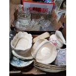 2 BOXES OF ASSORTED WARE INC GLASSWARE JOHNSONS BROS WATER JUG ETC