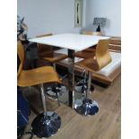 MODERN HIGH TOP BREAKFAST TABLE AND 4 GAS STOOLS