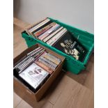 A BOX CONTAINING ASSORTED LP RECORDS SUCH AS THE LOVE ALBUM TOGETHER WITH A BOX OF CDS