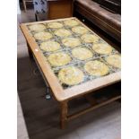 LARGE OAK FRAMED TILE TOPPED DANISH COFFEE TABLE