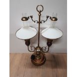 1940S STYLE BRASS EFFECT TABLE LAMP WITH WOODEN BASE