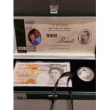 THE ROYAL MINT 1997 5 POUND SILVER PROOF COIN AND 10 POUND BANK NOTE SET IN ORIGINAL BOX