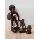 3 CARVED WOODEN FIGURES INC BLACK FOREST AND INDONESIAN WARRIOR