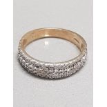 9CT YELLOW GOLD THREE ROW DIAMOND BAND RING