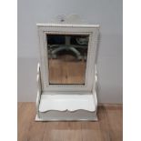 PAINTED WHITE ANTIQUE TABLE TOP STORAGE MIRROR WITH BEVELLED EDGE