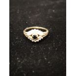 9CT GOLD SAPPHIRE AND CZ RING SIZE W 2.9G