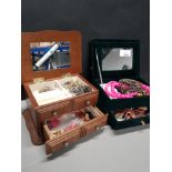 2 JEWELLERY CHESTS CONTAINING MISCELLANEOUS COSTUME JEWELLERY EARRINGS AND NECKLACES
