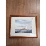 FRAMED WATERCOLOUR OF ST MARY'S ISLAND SIGNED AND DATED PETER HOBART 1991