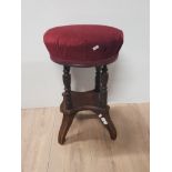 VINTAGE MAHOGANY FRAMED STOOL WITH RED FABRIC SEAT