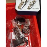 BOX OF MISCELLANEOUS WRISTWATCHS INCLUDES BOXED UNISTAR WATCH SET