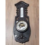 CARVED AND PAINTED MAHOGANY EDWARDIAN BAROMETER