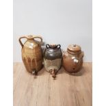 3 STONEWARE DRINKS CONTAINERS WITH SPIGOT