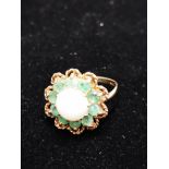 9CT GOLD OPAL AND GREENSTONE CLUSTER RING SIZE M 3.3G