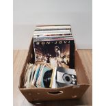 A BOX OF ASSORTED LPS AND 45S RECORDS INC BON JOVI ETC
