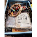 A BOX OF ASSORTED SEWING EQUIPMENT