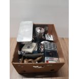 A BOX OF MISCELLANEOUS INC LENNY AUTO CONTROL BRASS ITEMS ETC