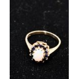 9CT GOLD OPAL AND SAPPHIRE CLUSTER RING SIZE N 2.2G