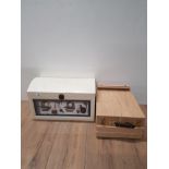 NICE MODERN STORAGE CHEST WITH TRAWLER SHIP DIORAMA TOGETHER WITH ARTIST'S EASEL BOX