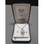 STERLING SILVER PEARL LEAF PENDANT ON CHAIN WITH MATCHING EARRINGS