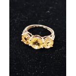9CT GOLD 3 STONE CITRINE RING SIZE O 3.4G