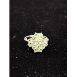 9CT WHITE GOLD PERIDOT CLUSTER RING SIZE N 3.4G