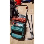 BOSCH AS 32F LAWNMOWER AND A PAIR OF LONG HANDLED GARDEN SHEARS