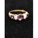9CT GOLD AMETHYST AND OPAL 5 STONE RING SIZE Q 3.1G