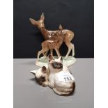 ROYAL DOULTON SIAMESE CATS TOGETHER WITH WEST GERMAN ORNAMENT