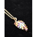 9CT DIAMOND CUT BELCHER CHAIN AND STONE SET LEAF PENDANT