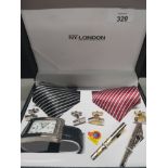 NY LONDON BOXED WATCH AND TIE SET WITH CUFFLINKS IN ORIGINAL GIFT BOX