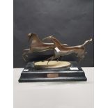 2 BRASS HORSES ON PLINTH LISBON 1969