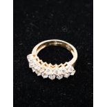 9CT GOLD DOUBLE ROW CZ RING SIZE J 3.4G