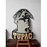 FOLK ART WOODEN PAINTING OF TUPAC SHAKUR SIGNED ON THE REVERSE