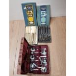 2 BOXED SHEFFIELD STAINLESS STEEL CUTLERY SETS FORKS AND KNIVES PLUS CASED SPOON SET