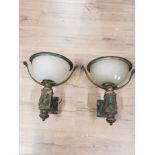 A PAIR OF LATE VICTORIAN LIGHT FITTINGS WITH LION HEAD HANDLES