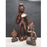 3 CARVED WOODEN FIGURES INC BLACK FOREST AND INDONESIAN WARRIOR