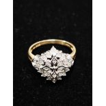 9CT GOLD DIAMOND CLUSTER RING SIZE P 3.4G