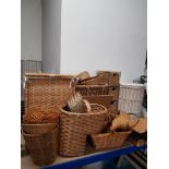 A LARGE LOT OF WICKER ITEMS SUCH AS LAUNDRY BASKET