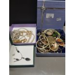3 BOXES OF COSTUME JEWELLERY NECKLACES AND SIMULATED PEARLS ETC