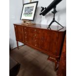 REGENCY REPRODUCTION MAHOGANY SIDEBOARD WITH BRASS DROP HANDLES