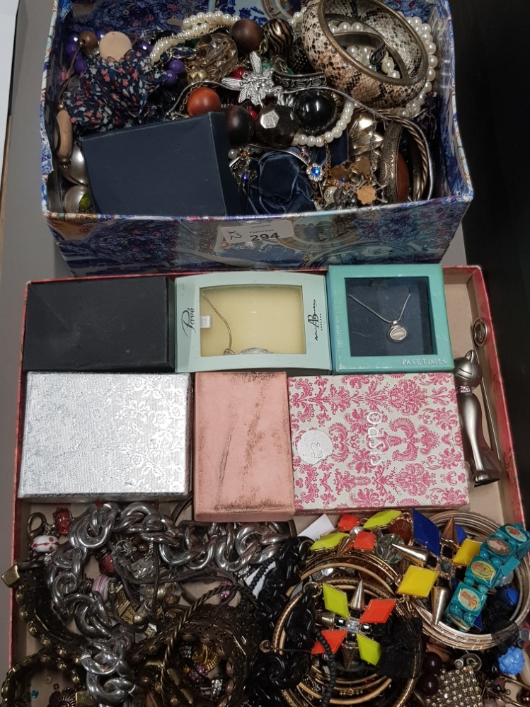 2 BOXES OF MISCELLANEOUS COSTUME JEWELLERY MAINLY BANGLES AND NECKLACES