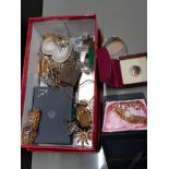 BOX OF MISCELLANEOUS COSTUME JEWELLERY AND LADIES WRISTWATCHES