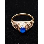 9CT GOLD BLUE STONE GRADUATION RING SIZE M 3.9G