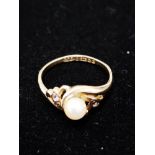 9CT GOLD PEARL RING SIZE N1/2 2.1G