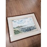 FRAMED WATERCOLOUR OF DUNSTANBURGH CASTLE NORTHUMBERLAND SIGNED PETER TAYLOR BOTTOM RIGHT