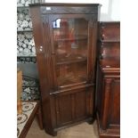 CARVED OAK CORNER UNIT WITH GLAZED DOOR