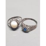 2 SILVER LADIES DRESS RINGS ONE WITH A SAPPHIRE AND CZ FLORAL DESIGN SIZES Q AND R WEIGHT 5.4G